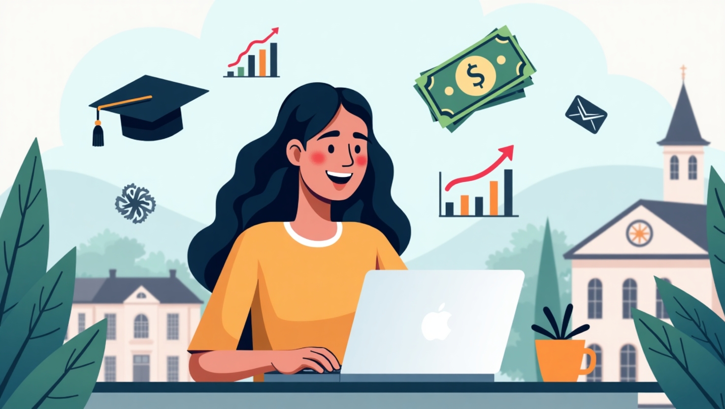 College student working on laptop, funding education through freelance tech work